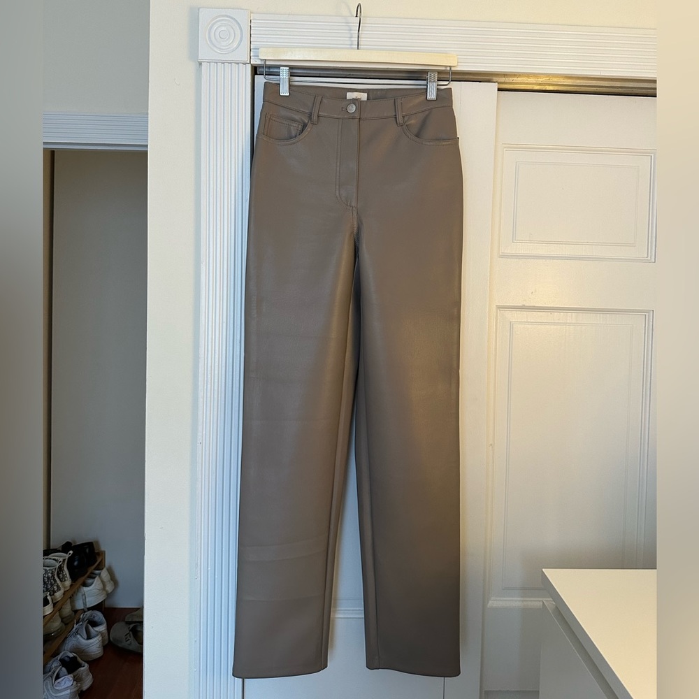 Aritzia Melina Faux Leather Pant Size 4 Tall/Long Color Taupe - Picture 2 of 4